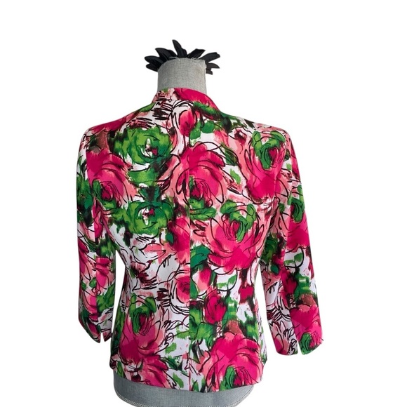 Evan Picone Floral Blazer Jacket Women’s 6P Pink Green Open Front Lined Spring - Picture 3 of 13